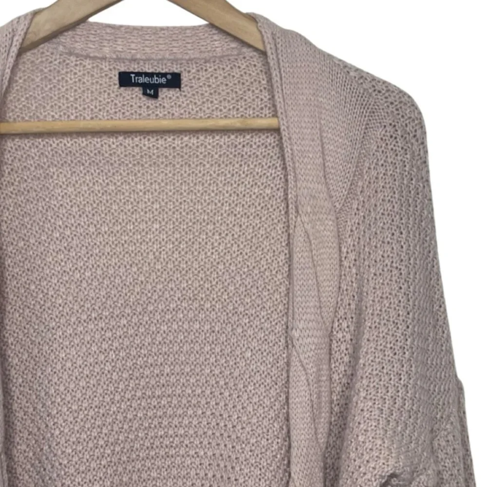 TRALEUBIE | Women's Blush Pink Open Front Knit Cardigan | Size M - Picture 3 of 13